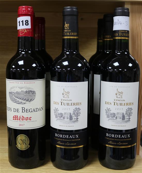 Six bottles of LEnclos Des Toileries 2017, and three bottles of Fiefs De Begadan made in 2017